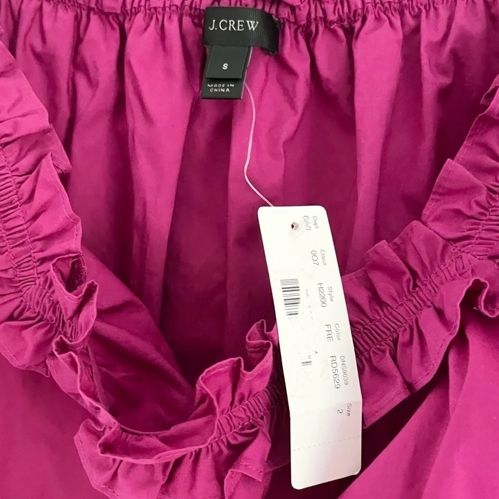 NWT J. Crew Women’s Ruffle Penny Peasant Top Square Neck Magenta Pink Size Small